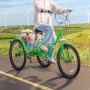 VEVOR Folding Adult Tricycle, 24-Inch 7-Speed Adult Folding Trikes, Carbon Steel 3 Wheel Cruiser Bike with Basket & Adjustable Seat, Shopping Picnic Foldable Tricycles for Women, Men, Seniors (Green)