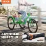 VEVOR Folding Adult Tricycle, 26-Inch 7-Speed Adult Folding Trikes, Carbon Steel 3 Wheel Cruiser Bike with Basket & Adjustable Seat, Shopping Picnic Foldable Tricycles for Women, Men, Seniors (Green)