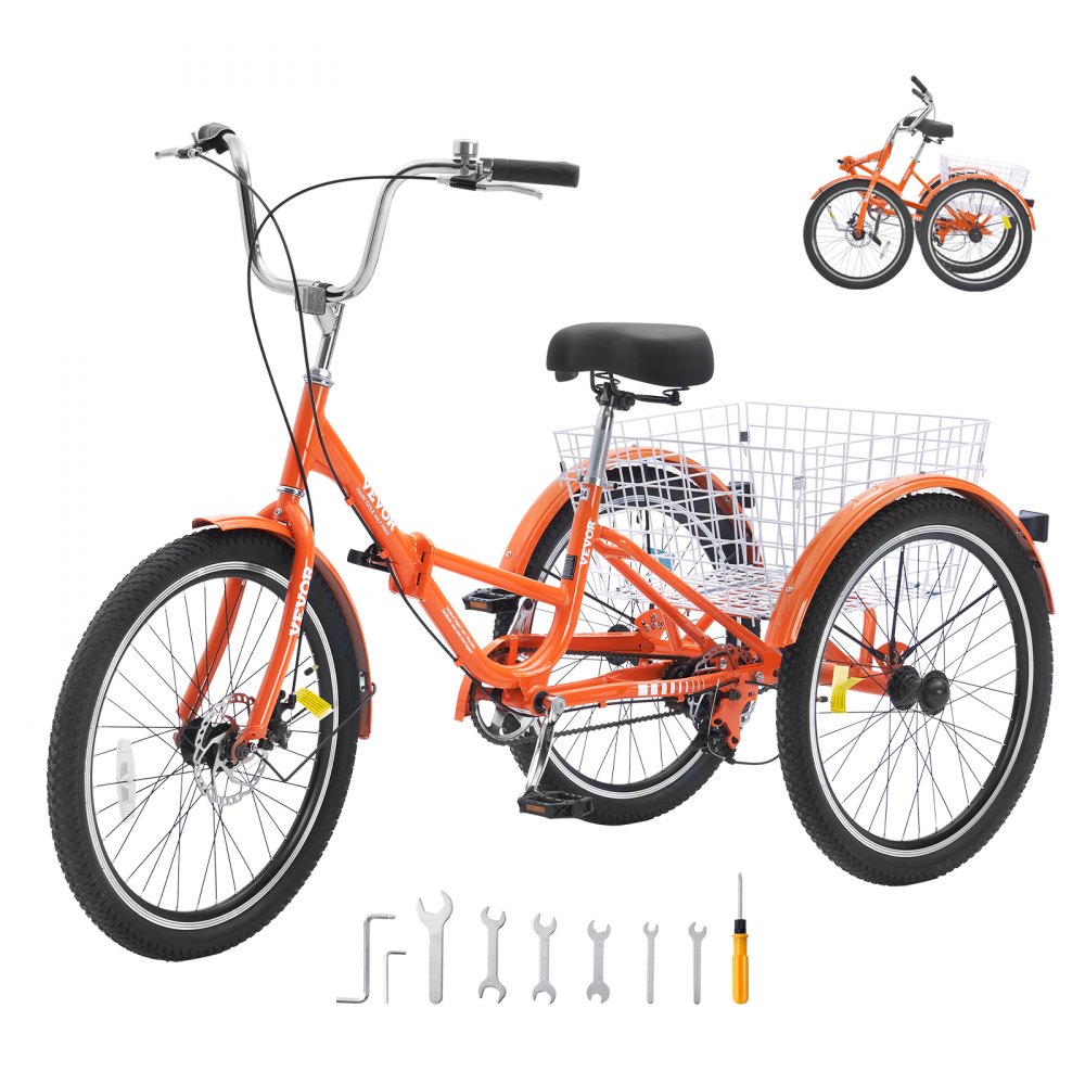 VEVOR Folding Adult Tricycle, 20-Inch Adult Folding Trikes, Lightweight Aluminum Alloy 3 Wheel Cruiser Bike with Large Rear Basket, Shopping Picnic Foldable Tricycles for Adults, Women, Men, Seniors