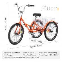 VEVOR Folding Adult Tricycle, 24-Inch Adult Folding Trikes, Lightweight Aluminum Alloy 3 Wheel Cruiser Bike with Large Rear Basket, Shopping Picnic Foldable Tricycles for Adults, Women, Men, Seniors