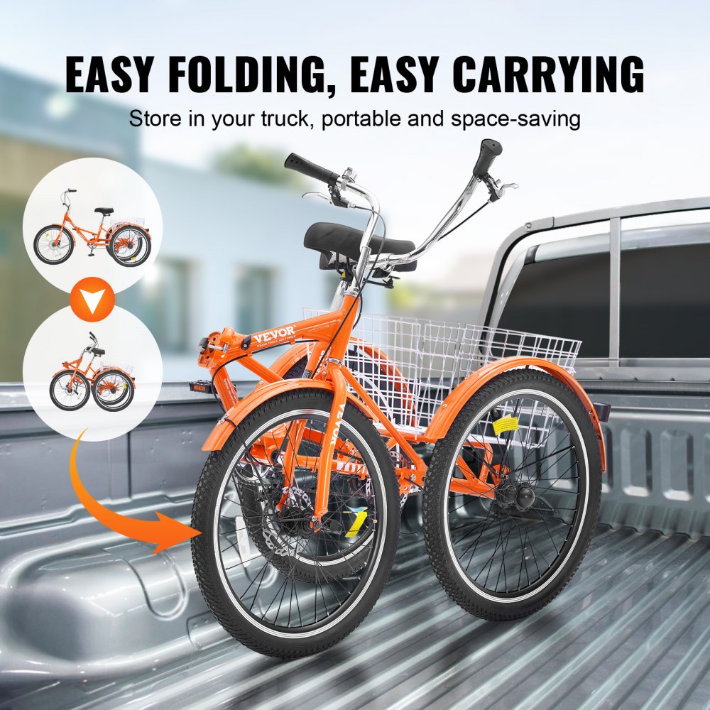 VEVOR Folding Adult Tricycle, 26-Inch Adult Folding Trikes, Lightweight Aluminum Alloy 3 Wheel Cruiser Bike with Large Rear Basket, Shopping Picnic Foldable Tricycles for Adults, Women, Men, Seniors