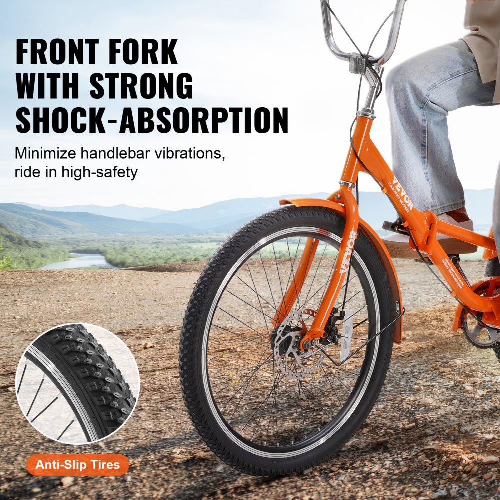 VEVOR Folding Adult Tricycle, 26-Inch Adult Folding Trikes, Lightweight Aluminum Alloy 3 Wheel Cruiser Bike with Large Rear Basket, Shopping Picnic Foldable Tricycles for Adults, Women, Men, Seniors