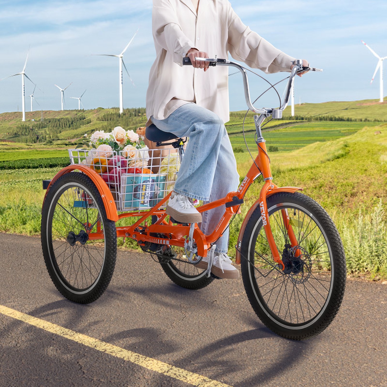 VEVOR Folding Adult Tricycle, 26-Inch Adult Folding Trikes, Lightweight Aluminum Alloy 3 Wheel Cruiser Bike with Large Rear Basket, Shopping Picnic Foldable Tricycles for Adults, Women, Men, Seniors