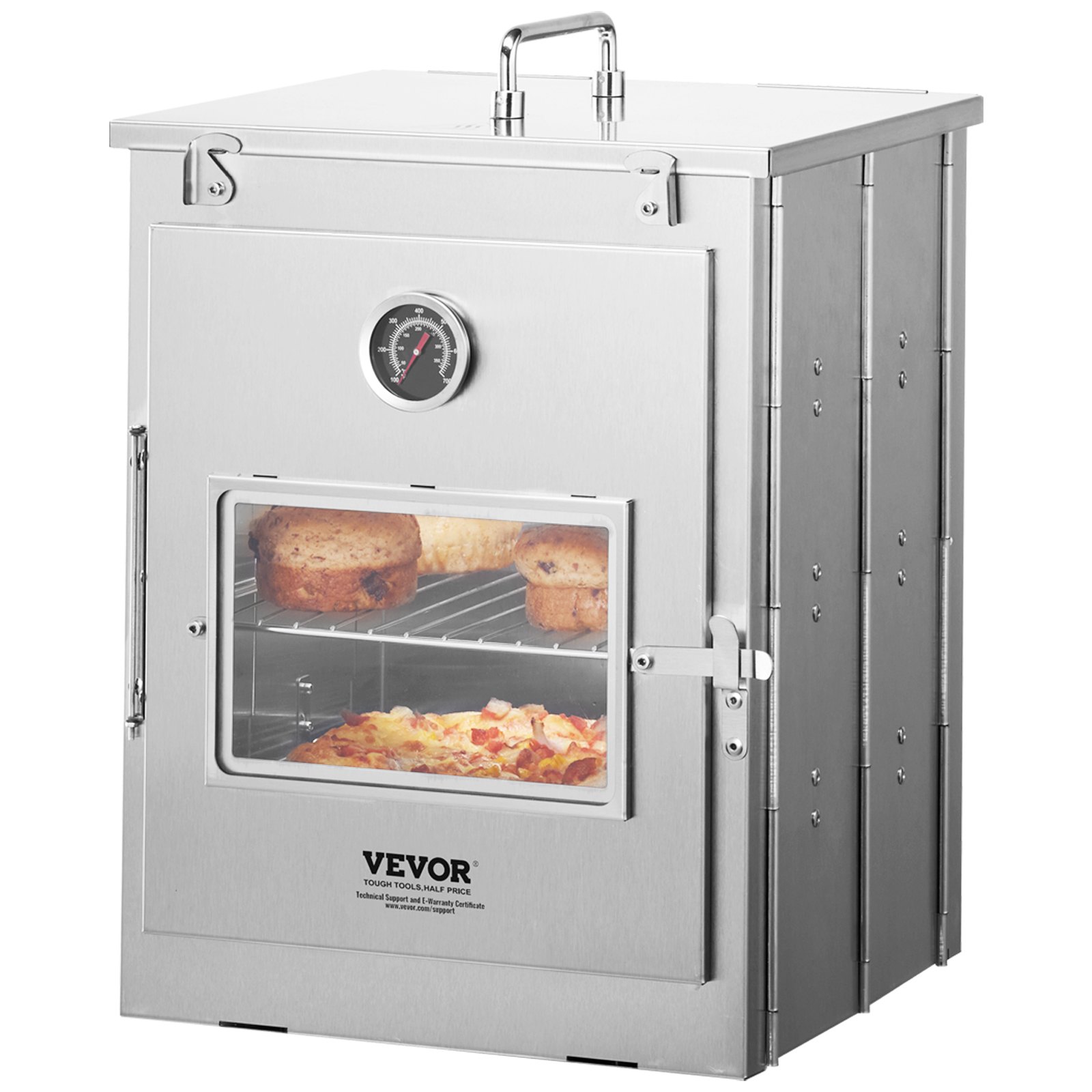 VEVOR Foldable Camping Oven, Stainless Steel Portable Camping Stove, with 3 Tier Grill, Handle and Thermometer, Use with Wood Burning Fire, Propane Stoves, for Baking Bread, Pizza, Outdoor Cooking