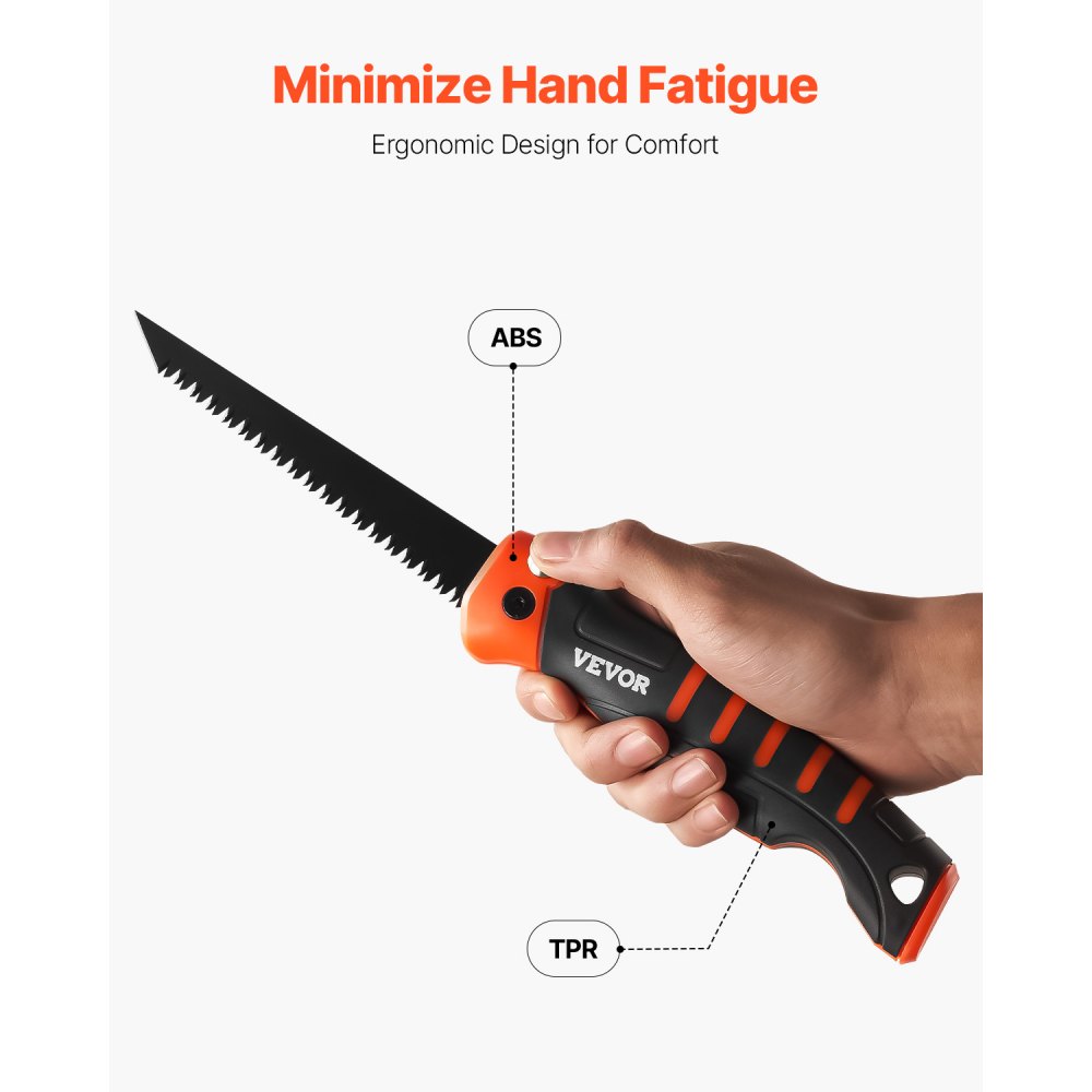 VEVOR Folding Jab Saw, 5 in Foldable Jab Saw with Soft Grip Handle, Folding Drywall Saw with Triple Ground Teeth and Sharp Tip, for Drywall, Wood, PVC Pipes, Cement Board, Thin Sheets, Wall Panels