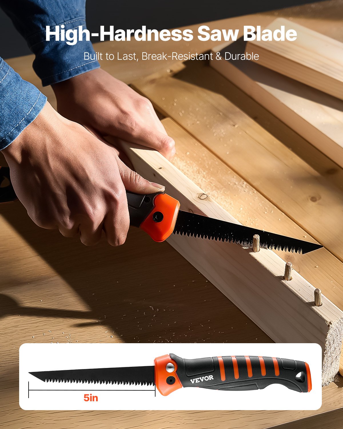 VEVOR Folding Jab Saw, 5 in Foldable Jab Saw with Soft Grip Handle, Folding Drywall Saw with Triple Ground Teeth and Sharp Tip, for Drywall, Wood, PVC Pipes, Cement Board, Thin Sheets, Wall Panels