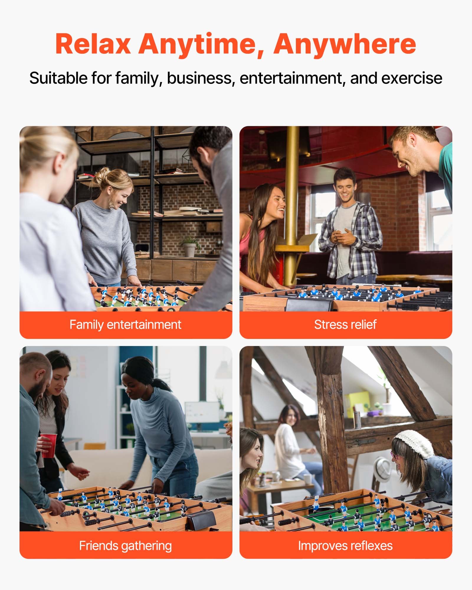 VEVOR Folding Foosball Table, 106 cm Standard Size Table, Indoor Full Size Foosball Tables for Home, Family, and Game Room, Durable Soccer Set, Includes 2 Balls