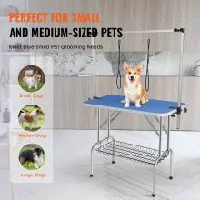 VEVOR Pet Grooming Table Two Arms with Clamp, 915 x 610mm Dog Grooming Station, Foldable Pets Grooming Stand for Medium and Small Dogs, Free Two No Sit Haunch Holder with Grooming Loop, Bearing 150kg