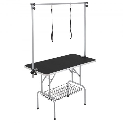 VEVOR Pet Grooming Table Two Arms with Clamp, 117cm Dog Grooming Station, Foldable Pets Grooming Stand for Medium and Small Dogs, Free Two No Sit Haunch Holder with Grooming Loop, Bearing 149.7kg