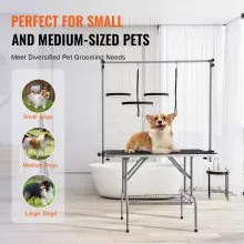 VEVOR Pet Grooming Table Two Arms with Clamp, 117cm Dog Grooming Station, Foldable Pets Grooming Stand for Medium and Small Dogs, Free Two No Sit Haunch Holder with Grooming Loop, Bearing 149.7kg