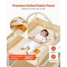 VEVOR Baby Changing Table, Foldable Diaper Change Station with 2 Fabric Drawers, Side Basket & Hanging Rod, Adjustable Height Portable Changing Table with Lockable Wheels & 2 Star Toys, Light Beige
