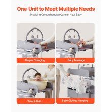VEVOR Baby Changing Table, Foldable Diaper Change Station with 2 Fabric Drawers, Side Basket & Hanging Rod, Adjustable Height Portable Changing Table with Lockable Wheels & 2 Star Toys, Light Gray
