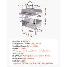 VEVOR Baby Changing Table, Foldable Diaper Change Station with 2 Fabric Drawers, Side Basket & Hanging Rod, Adjustable Height Portable Changing Table with Lockable Wheels & 2 Star Toys, Light Gray