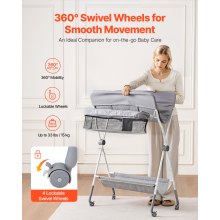Foldable Baby Changing Diaper Station with Side Basket & Wheels Light Gray