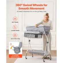Foldable Baby Changing Diaper Station with Side Basket & Wheels Light Gray