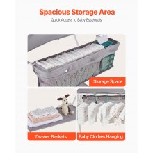 Foldable Baby Changing Diaper Station with Side Basket & Wheels Light Gray