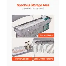 Foldable Baby Changing Diaper Station with Side Basket & Wheels Light Gray