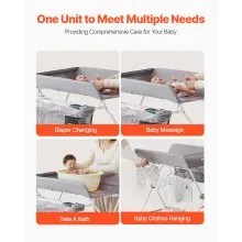 Foldable Baby Changing Diaper Station with Side Basket & Wheels Light Gray