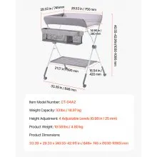 Foldable Baby Changing Diaper Station with Side Basket & Wheels Light Gray
