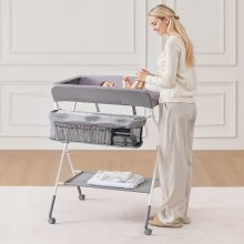 Foldable Baby Changing Diaper Station with Side Basket & Wheels Light Gray