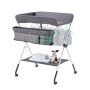 Foldable Baby Changing Diaper Station with Side Basket & Wheels Dark Gray