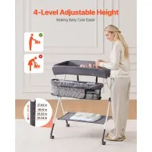 Foldable Baby Changing Diaper Station with Side Basket & Wheels Dark Gray