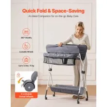 Foldable Baby Changing Diaper Station with Side Basket & Wheels Dark Gray