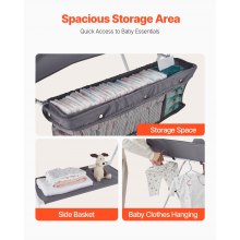 Foldable Baby Changing Diaper Station with Side Basket & Wheels Dark Gray