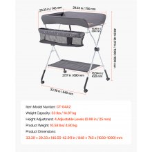 Foldable Baby Changing Diaper Station with Side Basket & Wheels Dark Gray