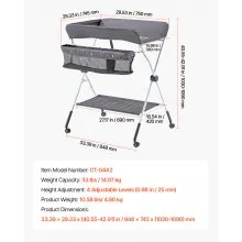 Foldable Baby Changing Diaper Station with Side Basket & Wheels Dark Gray