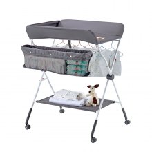 Foldable Baby Changing Diaper Station with Side Basket & Wheels Dark Gray