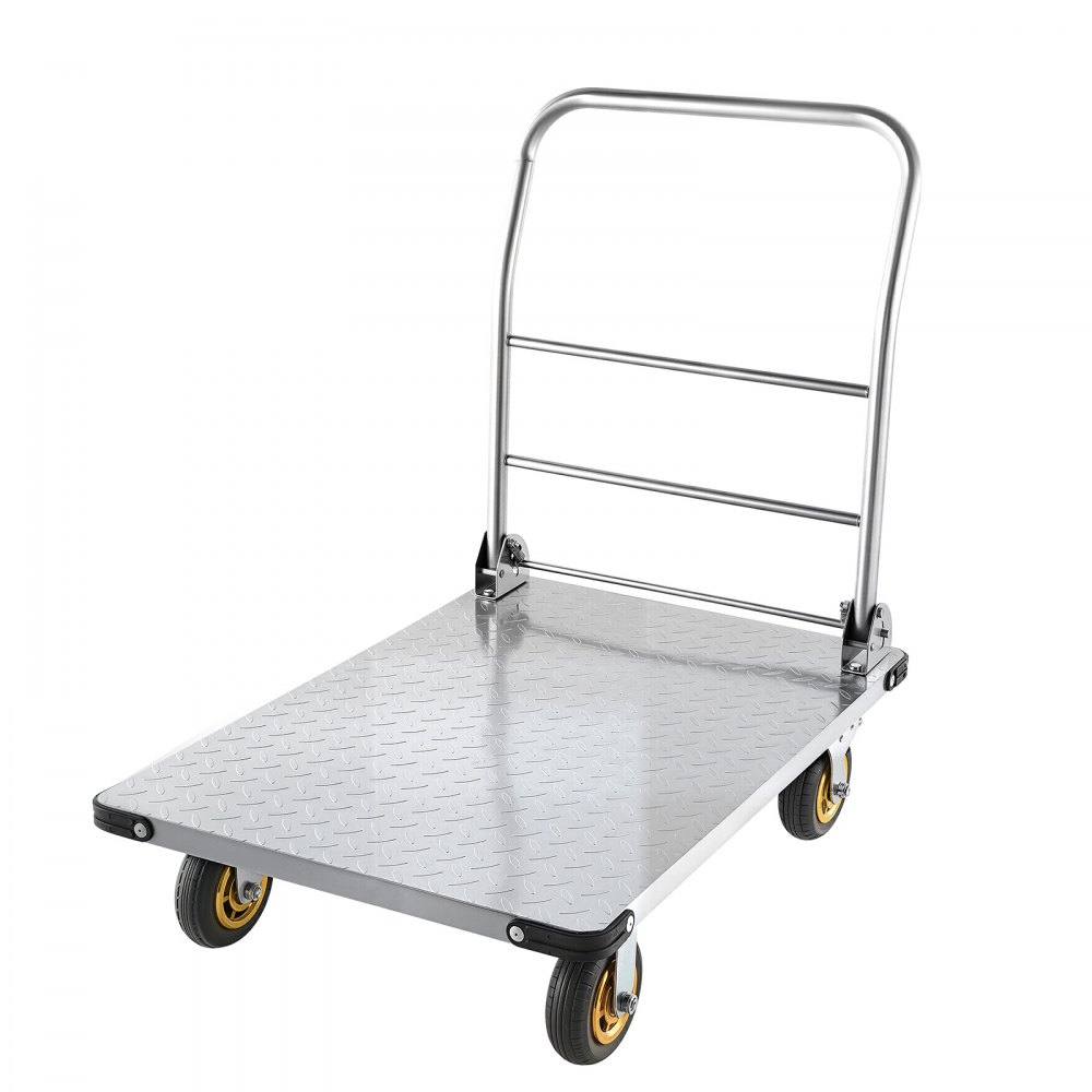 VEVOR Platform Truck, 907.18 kg Capacity, Heavy Duty Steel Flatbed Cart with Swivel Wheels and Handle, Foldable Platform Hand Push Truck Dolly, for Groceries, Garage, Warehouse, 900 x 600 x 900 mm