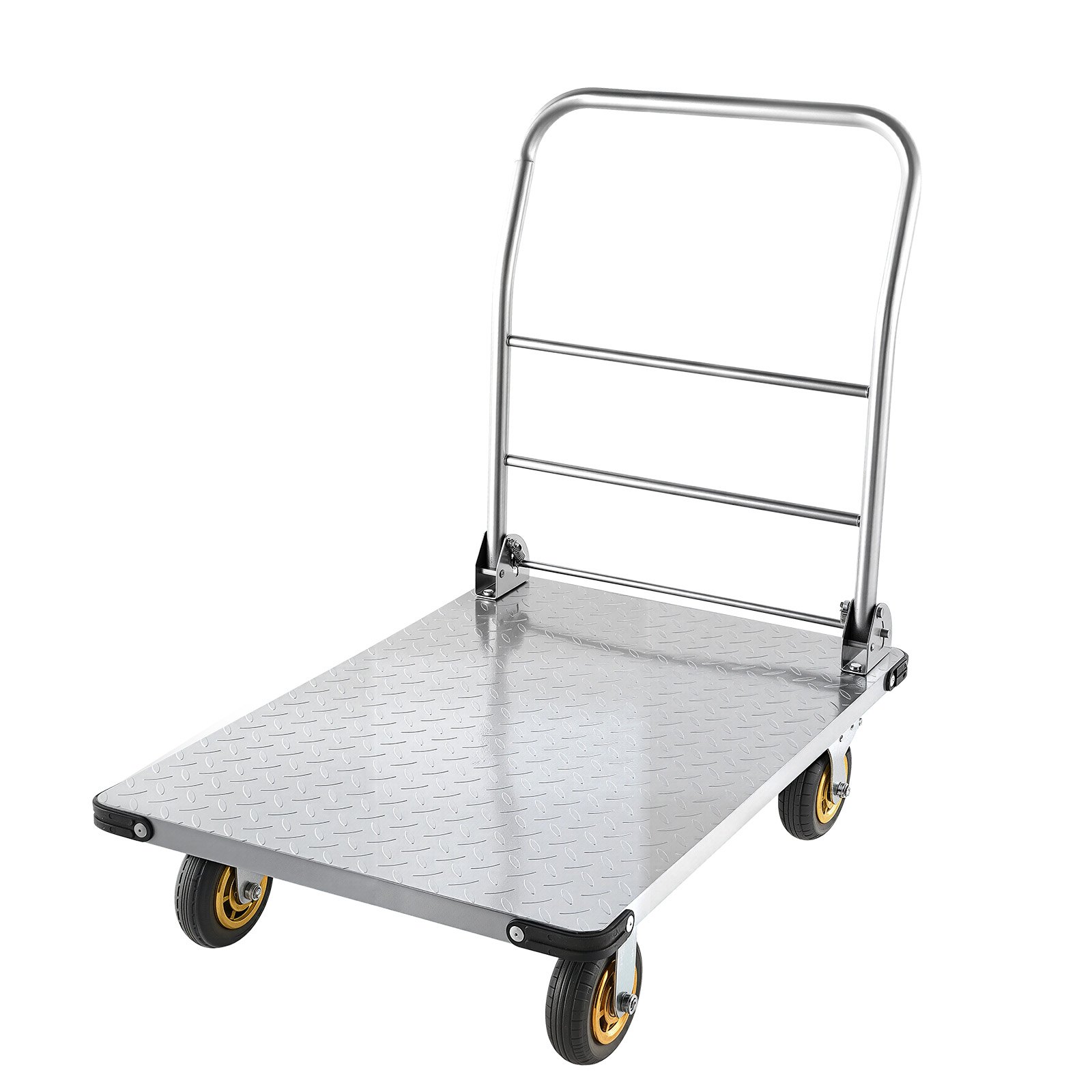 VEVOR Platform Truck, 907.18 kg Capacity, Heavy Duty Steel Flatbed Cart with Swivel Wheels and Handle, Foldable Platform Hand Push Truck Dolly, for Groceries, Garage, Warehouse, 900 x 600 x 900 mm