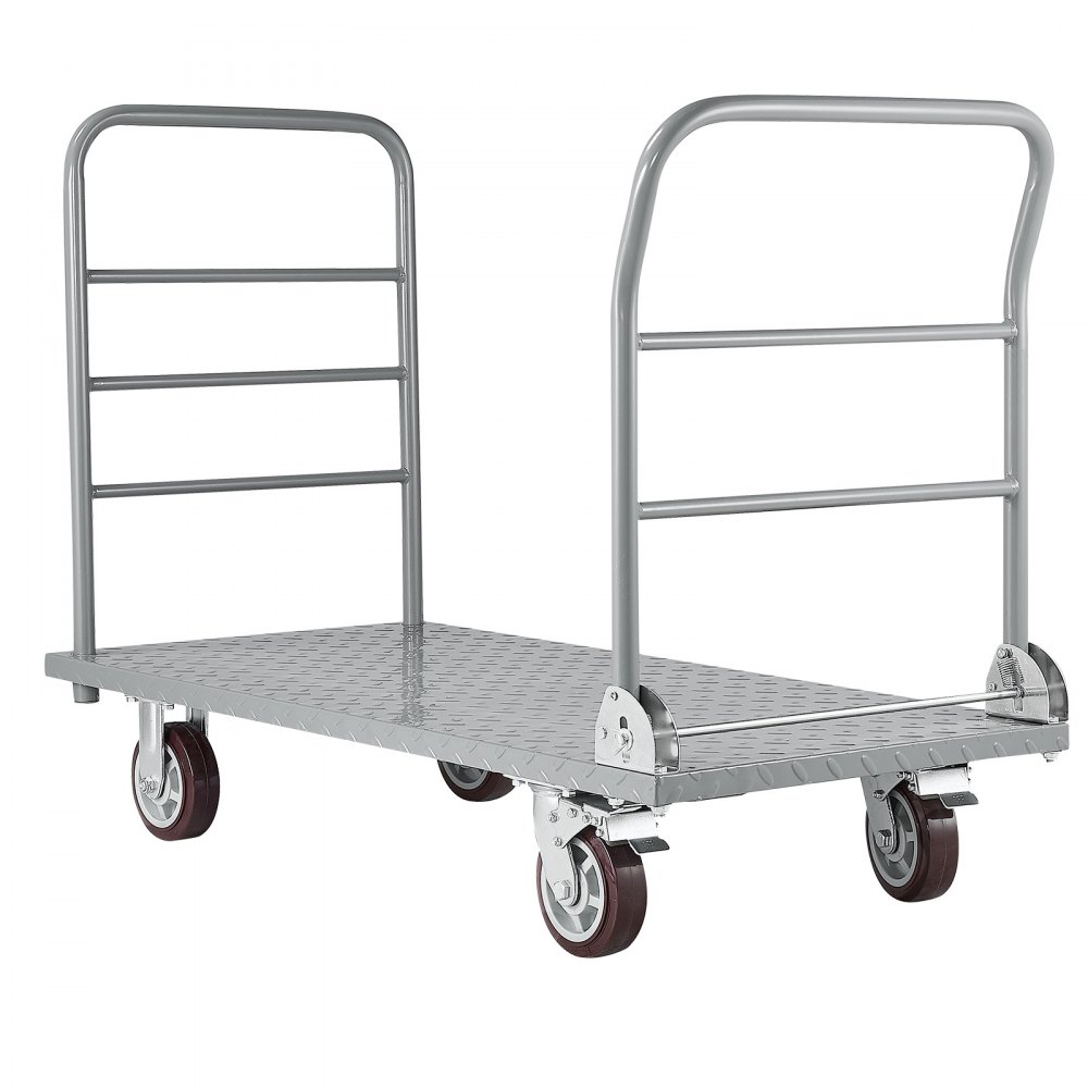 VEVOR Platform Truck, 2650 lbs Capacity, Heavy Duty Flatbed Cart Dolly with Detachable Guardrail and Swivel Wheels, Foldable Hand Push Truck Cart, for Groceries, Garage, Warehouse, 48 x 24 x 36.2 in