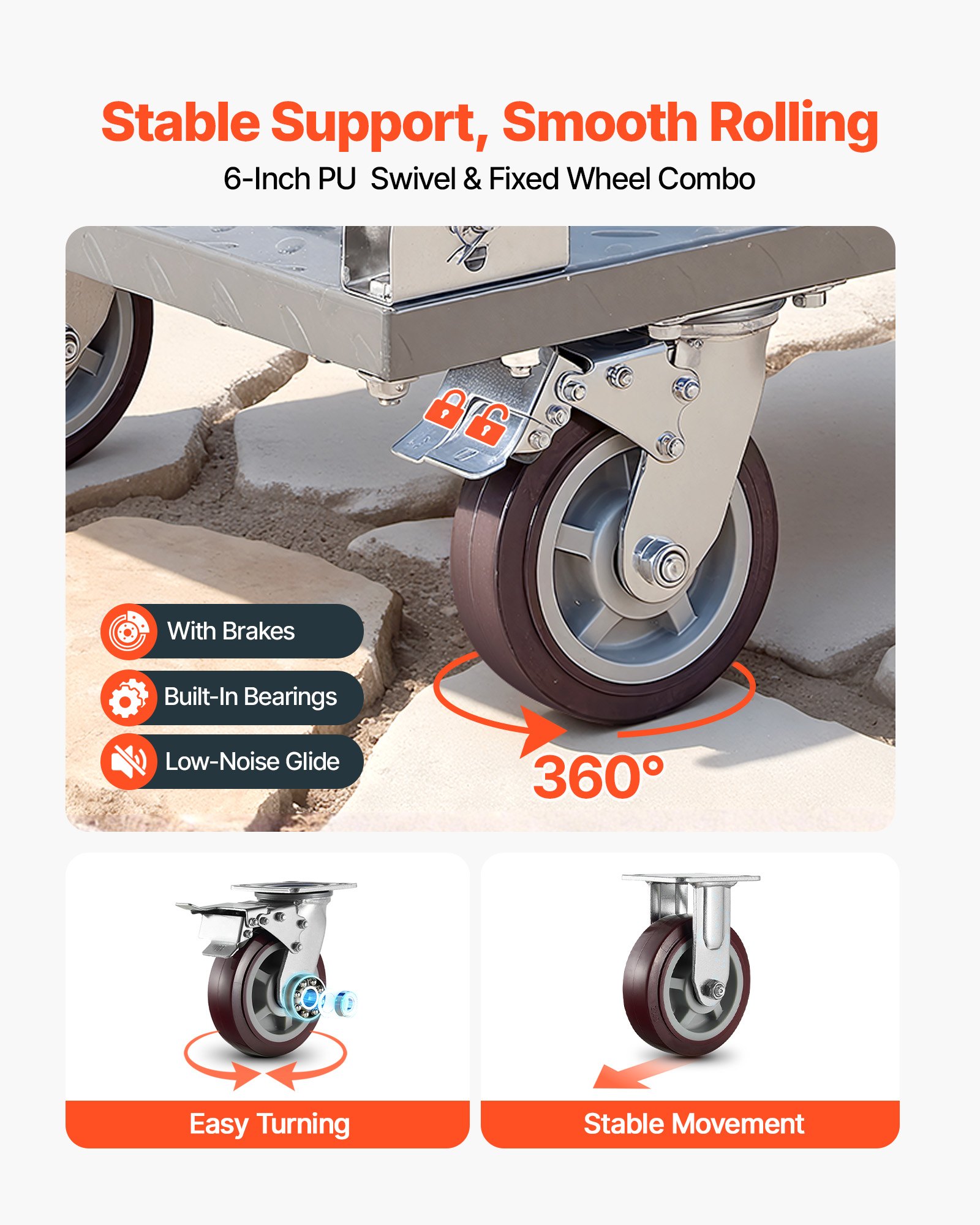 VEVOR Platform Truck, 2650 lbs Capacity, Heavy Duty Flatbed Cart Dolly with Detachable Guardrail and Swivel Wheels, Foldable Hand Push Truck Cart, for Groceries, Garage, Warehouse, 48 x 24 x 36.2 in