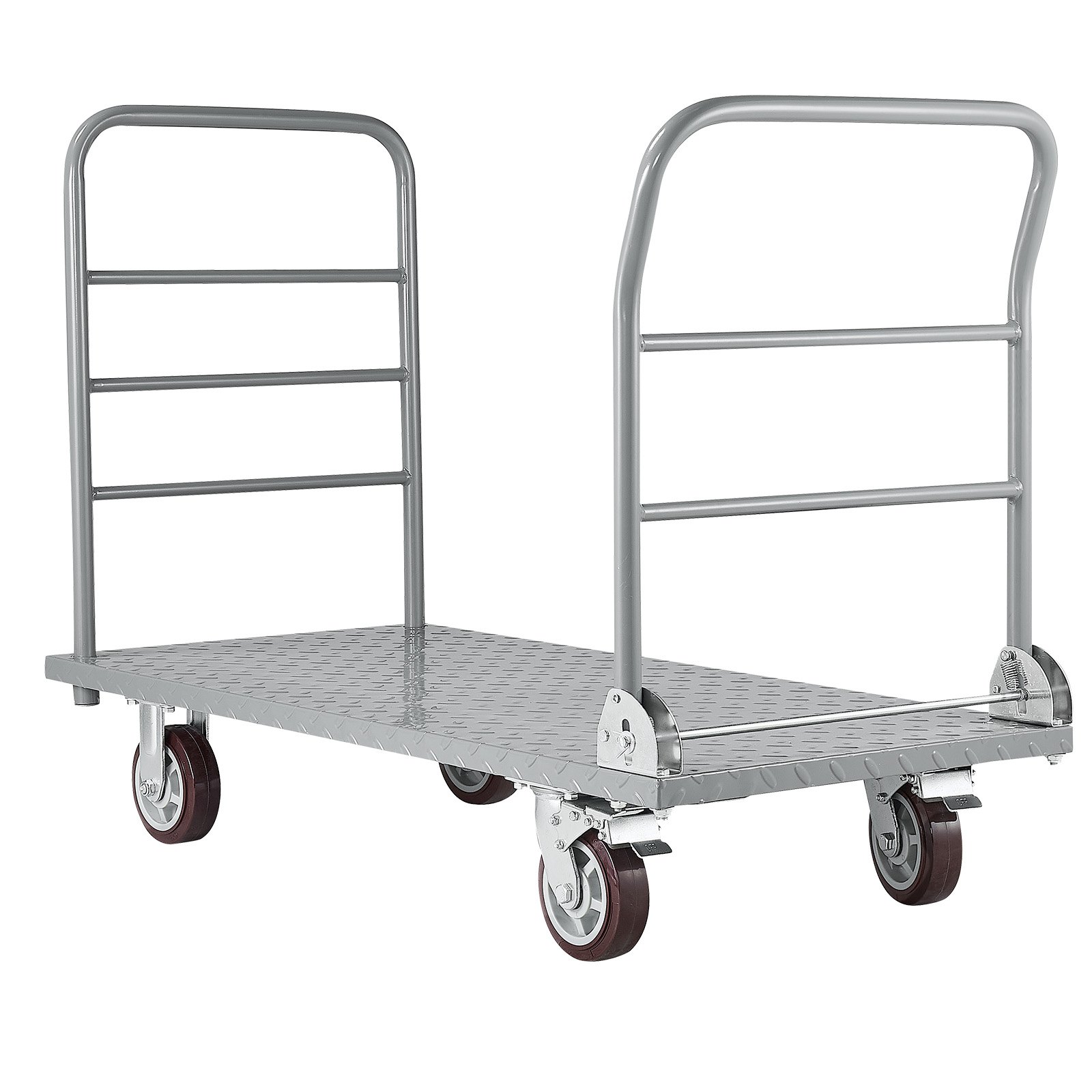 VEVOR Platform Truck, 2650 lbs Capacity, Heavy Duty Flatbed Cart Dolly with Detachable Guardrail and Swivel Wheels, Foldable Hand Push Truck Cart, for Groceries, Garage, Warehouse, 48 x 24 x 36.2 in