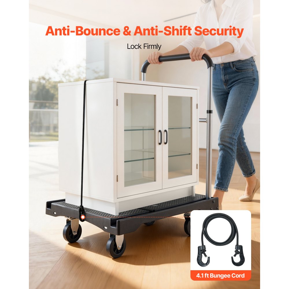 VEVOR Foldable Push Cart Dolly, 149.69 kg Capacity, Folding Platform Truck with Swivel Wheels, Moving Platform Hand Truck Flatbed Cart, Adjustable Push Handle, for Easy Storage, 680 x 495 x 115 mm