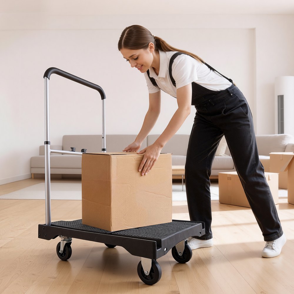 VEVOR Foldable Push Cart Dolly, 149.69 kg Capacity, Folding Platform Truck with Swivel Wheels, Moving Platform Hand Truck Flatbed Cart, Adjustable Push Handle, for Easy Storage, 680 x 495 x 115 mm