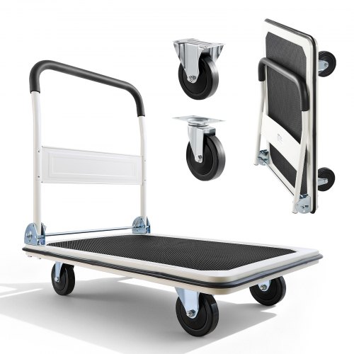 VEVOR Foldable Push Cart Dolly, 299.37 kg Capacity, Folding Platform Truck with Swivel Wheels, Moving Platform Hand Truck Flatbed Cart, Space Saving Push Handle, for Easy Storage, 900 x 870 x 610 mm