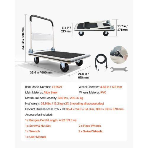 Kokkupandav platvormkäru 300 kg, 900 x 610 mm — pilt 7