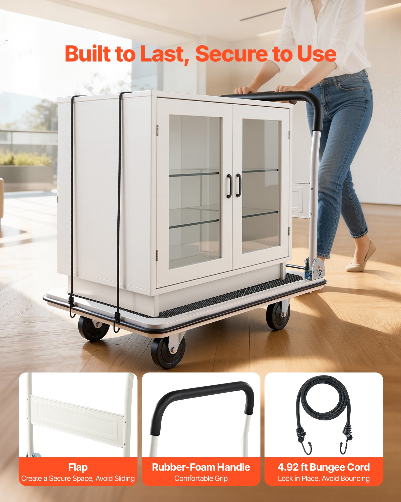 VEVOR Foldable Push Cart Dolly, 299.37 kg Capacity, Folding Platform Truck with Swivel Wheels, Moving Platform Hand Truck Flatbed Cart, Space Saving Push Handle, for Easy Storage, 900 x 870 x 610 mm