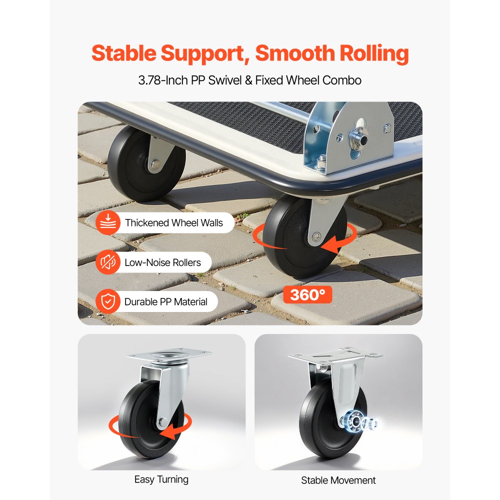 VEVOR Foldable Push Cart Dolly, 149.69 kg Capacity, Folding Platform Truck with Swivel Wheels, Moving Platform Hand Truck Flatbed Cart, Space Saving Push Handle, for Easy Storage, 735 x 480 x 825 mm