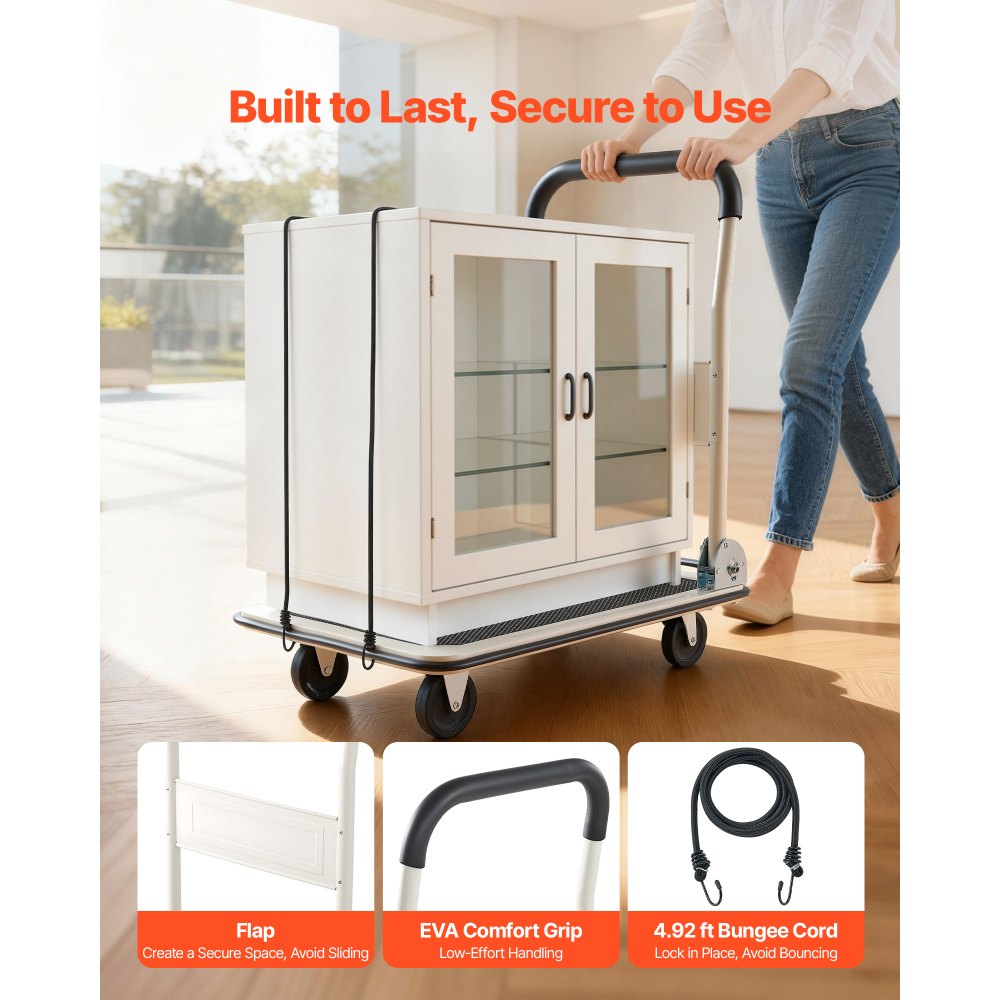 VEVOR Foldable Push Cart Dolly, 149.69 kg Capacity, Folding Platform Truck with Swivel Wheels, Moving Platform Hand Truck Flatbed Cart, Space Saving Push Handle, for Easy Storage, 735 x 480 x 825 mm