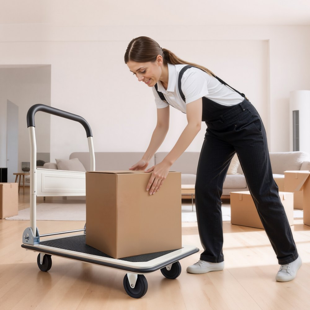 VEVOR Foldable Push Cart Dolly, 149.69 kg Capacity, Folding Platform Truck with Swivel Wheels, Moving Platform Hand Truck Flatbed Cart, Space Saving Push Handle, for Easy Storage, 735 x 480 x 825 mm