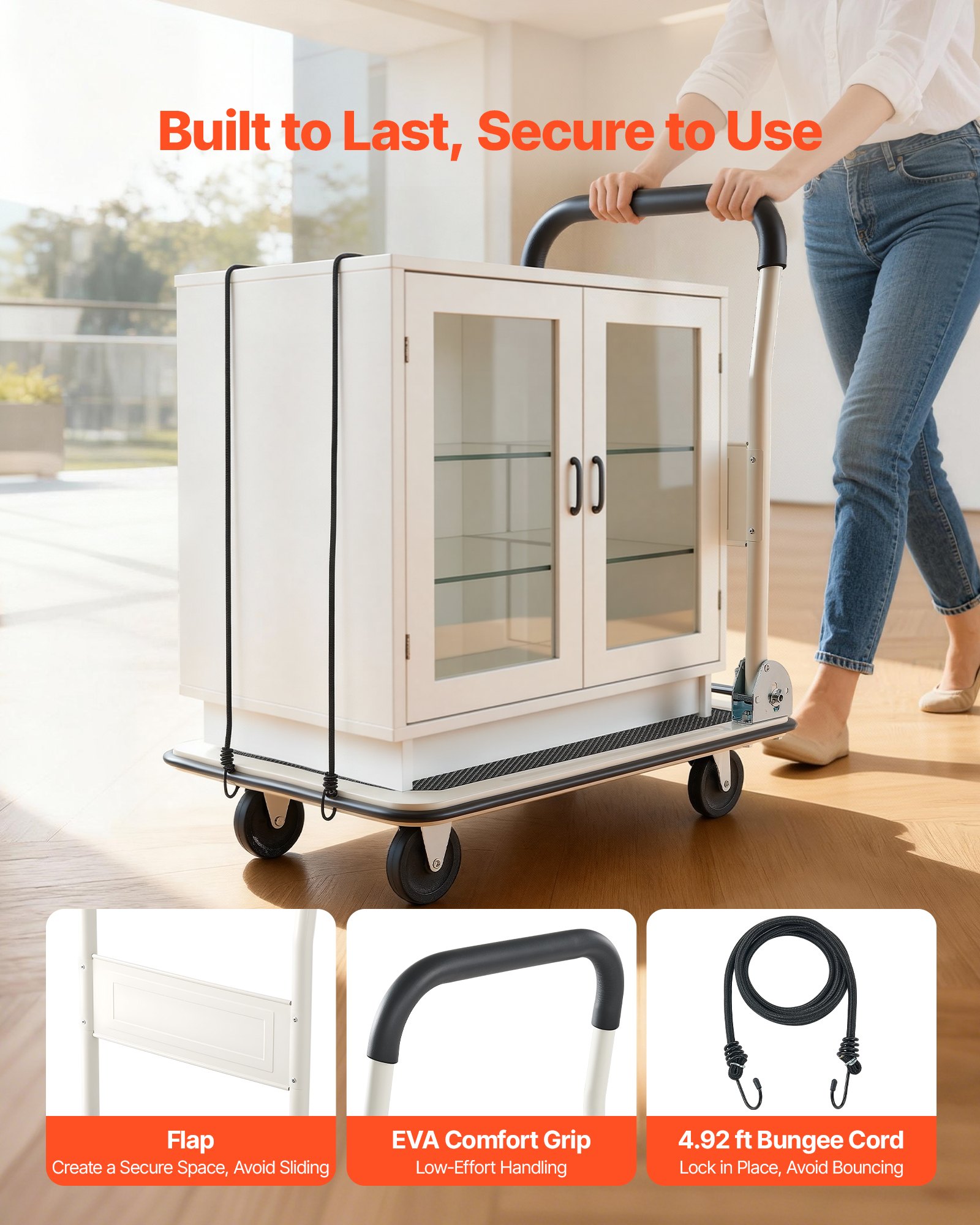 VEVOR Foldable Push Cart Dolly, 149.69 kg Capacity, Folding Platform Truck with Swivel Wheels, Moving Platform Hand Truck Flatbed Cart, Space Saving Push Handle, for Easy Storage, 735 x 480 x 825 mm