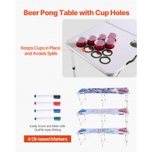 VEVOR 2.4 m Portable Beer Pong Tailgate Table Party Game Cup Holes Pong Balls