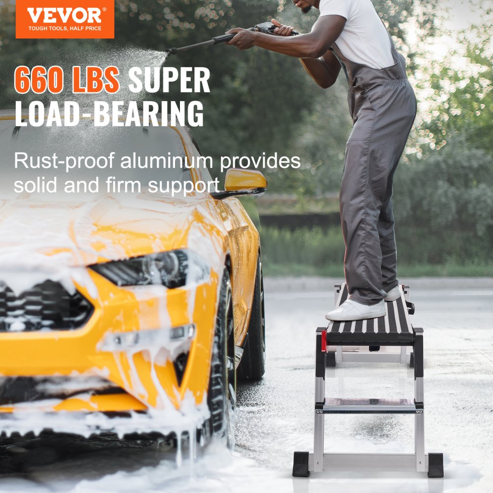 VEVOR Folding Work Platform, 299.4 kg Load Capacity, Aluminum Drywall Stool Ladder, Heavy Duty Work Bench w/ Non-Slip Feet, Ideal for Washing Vehicles, Cleaning, Painting, Decorating