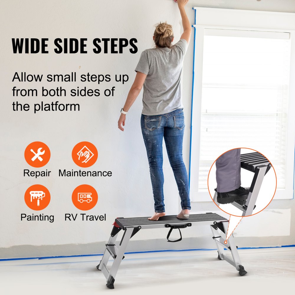 VEVOR Folding Work Platform, 299.4 kg Load Capacity, Aluminum Drywall Stool Ladder, Heavy Duty Work Bench w/ Non-Slip Feet, Ideal for Washing Vehicles, Cleaning, Painting, Decorating