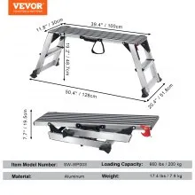VEVOR Folding Work Platform, 660 lbs Load Capacity, Aluminum Drywall Stool Ladder, Heavy Duty Work Bench w/ Non-Slip Feet, Ideal for Washing Vehicles, Cleaning, Painting, Decorating