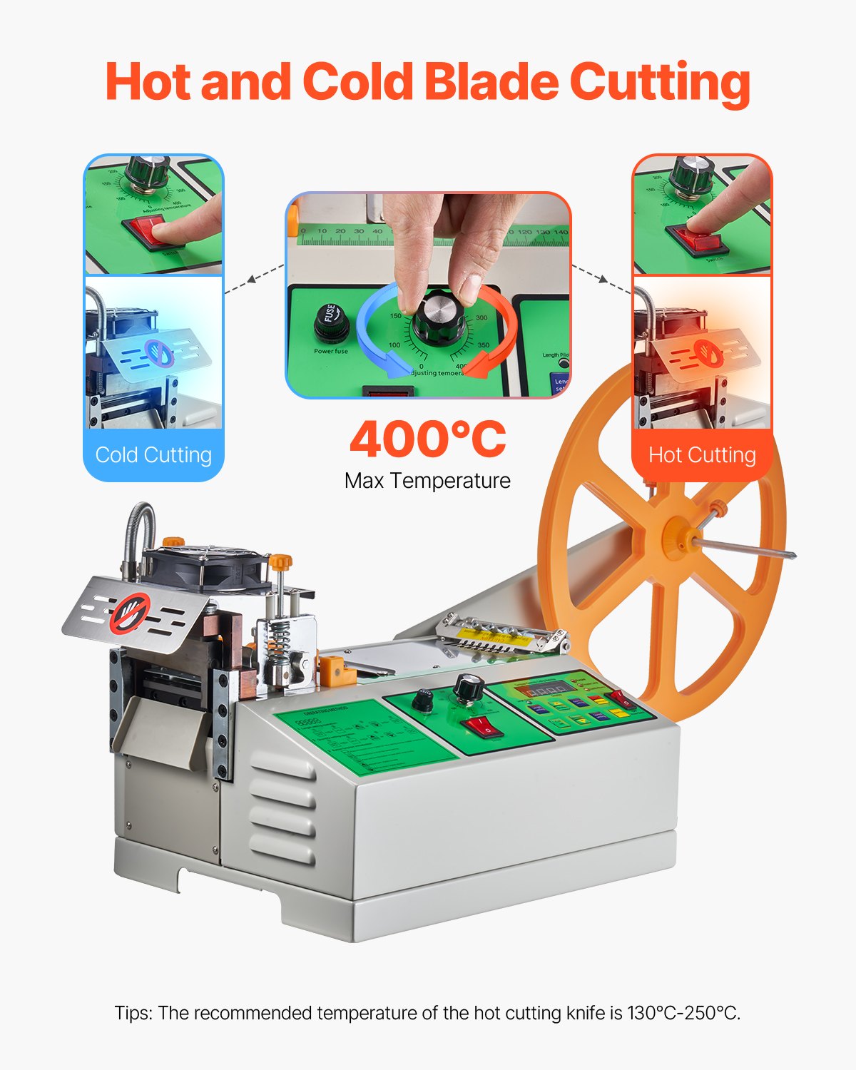 VEVOR Automatic Webbing Cutting Machine, Hot and Cold Ribbon Cutting Machine with Adjustable Temperature and LCD Display, Zipper Tapes Cutter for Nylon Webbing, Elastic Bands, Shoelaces